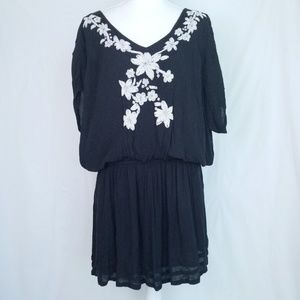 Free People Black Mini Embroidered Dress